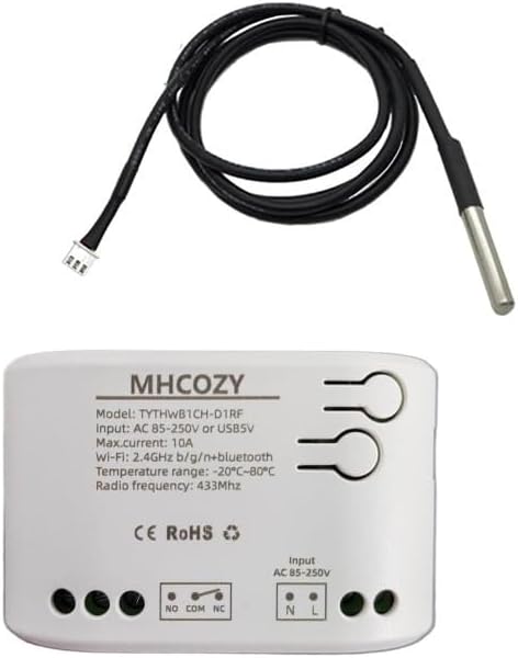 Tuya app WiFi Temperature Controller,1 Channel 110v 10A Dry Contact Relay Switch,Compatible with Alexa Google Home, TYTHWB1CH