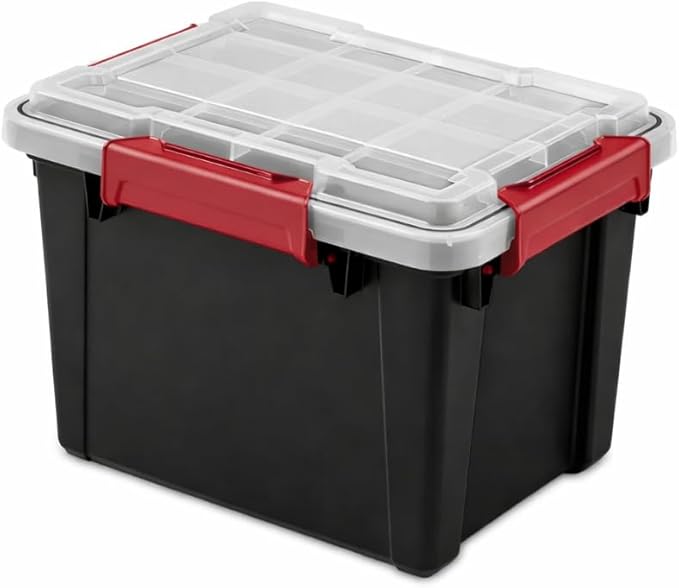 5 Gallon Storage Tote with Lid, IP68 Rated Sealed Plastic Bin with Gasket and Secure Latches, Durable Stackable Organizer Box, Black