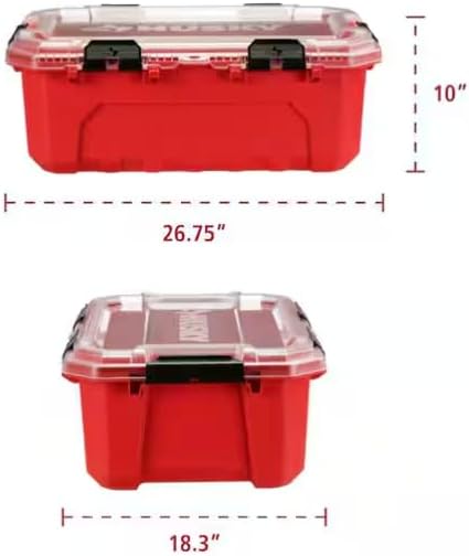 12-Gal. Heavy Duty Stackable Plastic Storage Container with Hinged Lid, 200 lb. Capacity, Red
