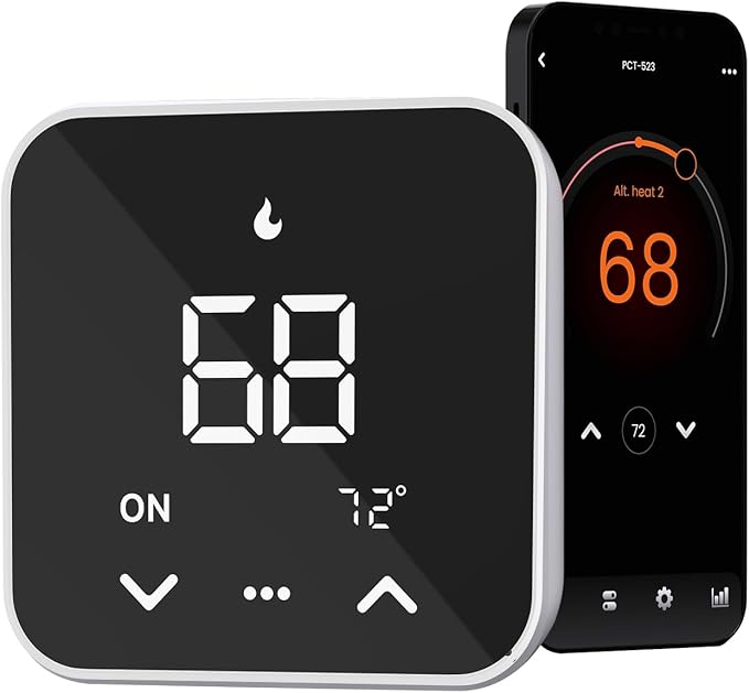Smart Thermostat for House, WiFi Programmable Thermostat, Compatible with Alexa and Google Assistant, Remote Control Tuya/Smart Life, 𝗖-𝗪𝗶𝗿𝗲 𝗥𝗲𝗾𝘂𝗶𝗿𝗲𝗱 (Black)