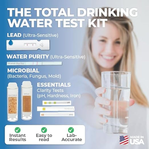 #1 Total Drinking Water Test Kit – Made in USA – Tap Water Well Water Quality by Detekt – Test for Lead, Bacteria, Mold, Heavy Metals, pH & Other Contaminants – Fast, Easy At-Home Results