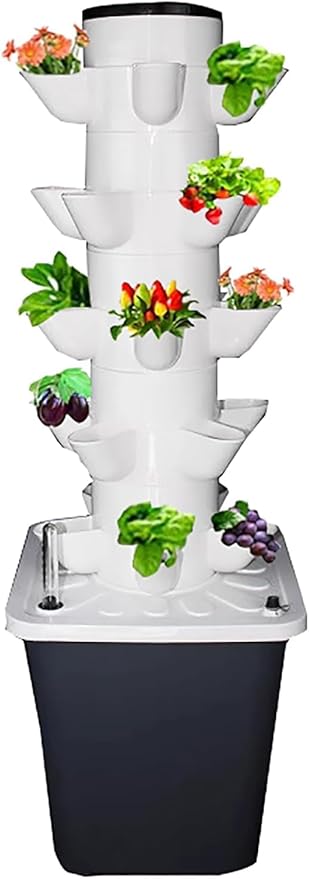 Indoor Hydroponic Tower Garden Kit, 30-Plant Vertical Growing System with Pump, Smart Germination for Herbs, Fruits & Veggies - 25 Holes, White White 25 Holes