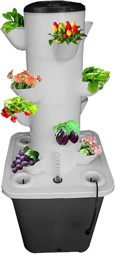 Indoor Hydroponic Tower Garden Kit, 30-Plant Vertical Growing System with Pump, Smart Germination for Herbs, Fruits & Veggies - 25 Holes, White White 12 Holes