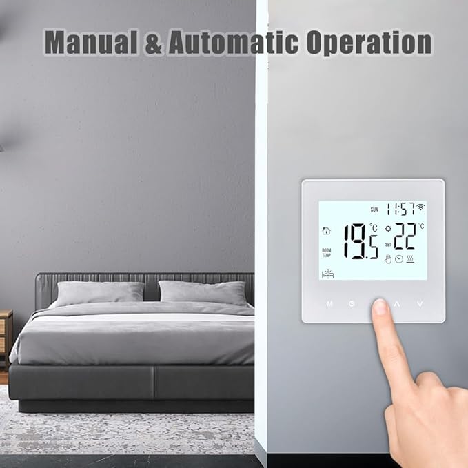 Aoresac Thermostat Smart Tuya WiFi Thermostat 16A Digital Programmable LCD Display Underfloor Heating Temperature Controller Digital Intelligent Wall Thermostat for Electric Heating
