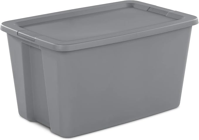 (2 Pack) Extra Large 30 Gallon Storage Bin with Locking Snap-On Lid, Plastic Storage Container, Gray