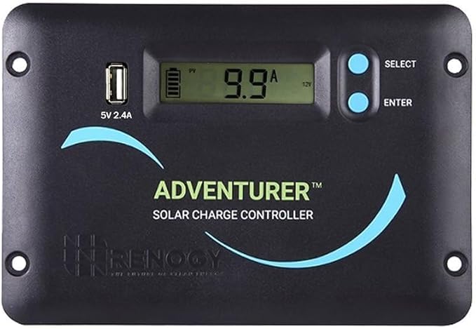 Renogy Adventurer-Li 30A Solar Controller - Flush Mount Design for RV/Camper Walls, 12V/24V Auto PWM Charger, LCD Display, Compatible with Lithium & AGM/Gel Batteries
