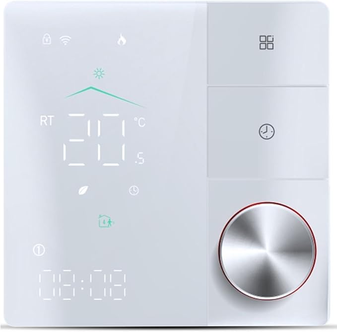 Smart Thermostat for House, Electric Floor Heating WiFi AC Thermostat with AI Smart Learning APP Control LED Digital Adjustable Knob Energy Saving DIY Programmable (White)