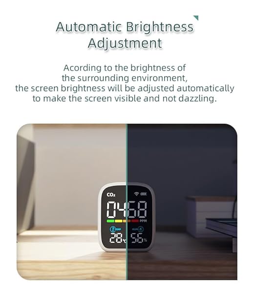 Smart Air Quality Monitor with CO2, WiFi, Temperature & Humidity Sensors,LED Display with Raise to Wake,New Upgraded Alarm Clock Function, Air Quality Tester for Bedroom, Smart Home