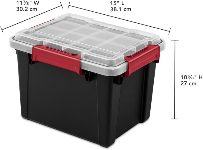 5 Gallon Storage Tote with Lid, IP68 Rated Sealed Plastic Bin with Gasket and Secure Latches, Durable Stackable Organizer Box, Black