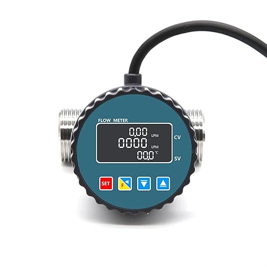 RS485 Electronic Digital Display Flowmeter Stainless Steel Male/Female Thread Smart LCD Electronic Flow Meter Water Flow Sensor(DN50,Male Thread)