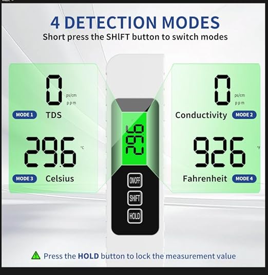 All-New 4 in 1 Digital TDS Meter - Water Tester for Drinking Water Digital, Accurate TDS/EC/Temp (°F/°C) Tester for RO/DI System, Aquariums, Tap Water & Hydroponics (0-9990ppm)