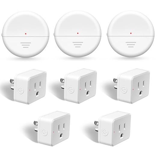 NineLeaf Motion Sensor Outlet, Wireless Motion Activated Plug with Timer & Light Sensor, 262 ft Range, 15A/1500W, Auto On/Off for Lights, Bathroom Fan, Garage, Hallway(3Sensor 5Plugs)