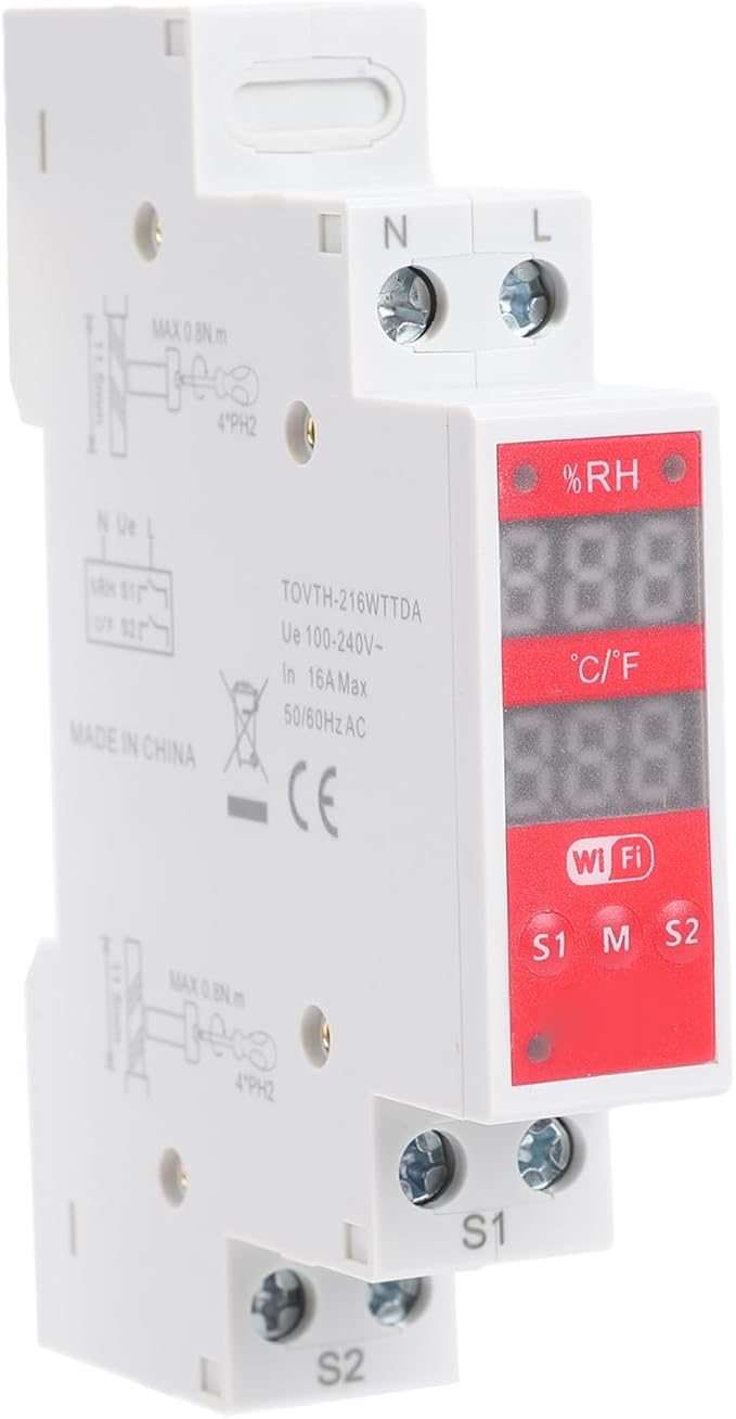 WiFi Temperature Humidity Sensor DIN Rail Mount WALFRONT Smart Switch Real Time Monitoring 24/7 for Incubators Breeding Farms