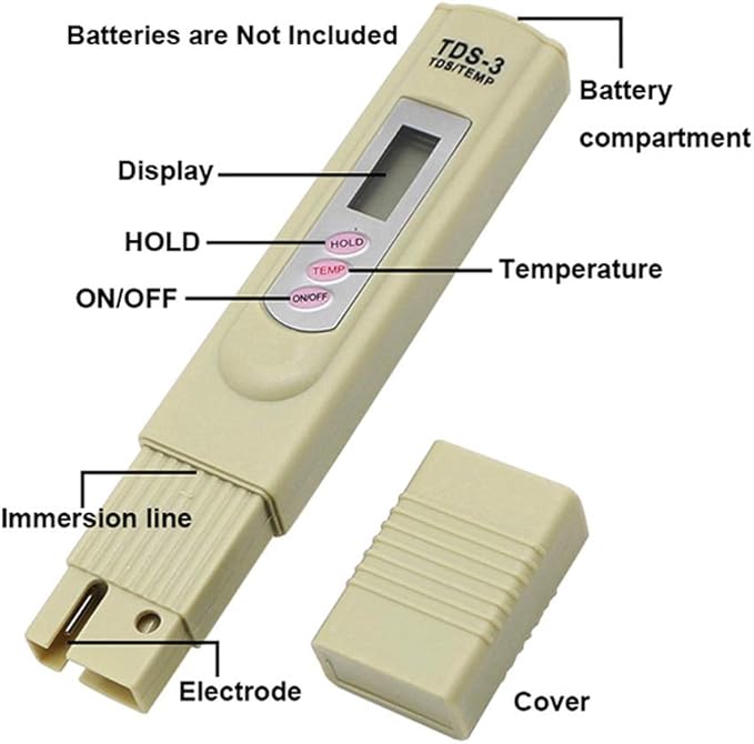Digital TDS Meter Water Tester, PPM Water Quality Tester Measuring Range 0-9999ppm, Ideal for Drinking Water, Swimming Pool, Aquariums, Hydroponics (Grey) (TDS)
