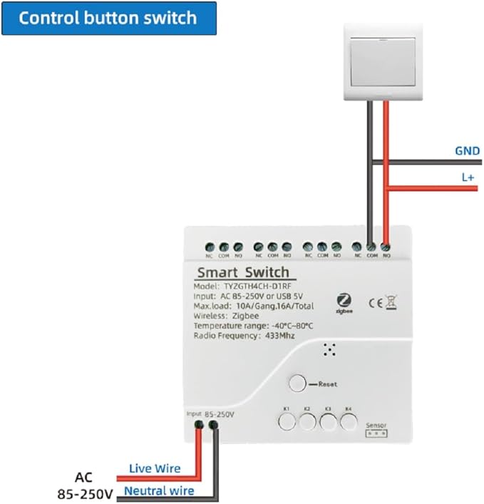 Zigbee Temperature Controller with Waterproof Temperature Sensor Probe ,Tuya app Remote 4 Channel 10A Clean Contact Relay Switch(tuya zigbee hub Needed)