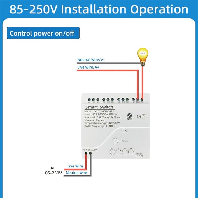 Zigbee Temperature Controller with Waterproof Temperature Sensor Probe ,Tuya app Remote 4 Channel 10A Clean Contact Relay Switch(tuya zigbee hub Needed)