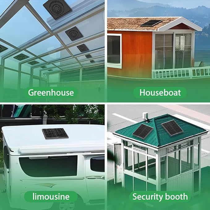 Solar Exhaust Fan, 2250RPM High CFM Ventilation for Up to 500 Sq.Ft Solar Attic Fan, IP65 Waterproof, Auto On/Off, Whisper Quiet - Easy DIY Installation for Garage, Greenhouse, Shed, Roof Vent (8W)