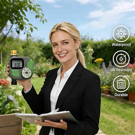 Drip Irrigation System for Garden with Water Timer Plug-in Quick Connection Drip Irrigation Kit 5/16“ID and 1/4 Inch Pipe Auto Watering System for Garden Spray, for Greenhouse, Lawn, Potted Plants