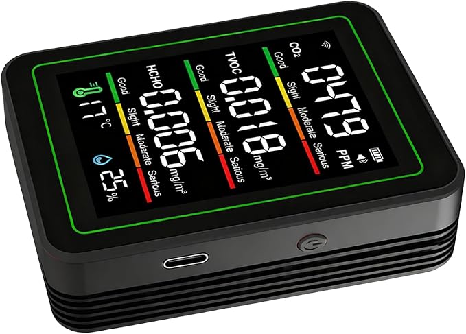 5 in 1 WiFi Air Quality Detector, Smart CO2 TVOC HCHO Temperature Humidity Tester, APP Remote Control Tester with Real Time Monitoring, Ideal for Indoor Home & Office