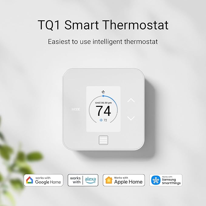 Lux TQ1 Smart Thermostat for Home, Programmable WiFi with Matter Protocol for Temperature Control, C-Wire or Power Bridge Required - Works with Apple Home and Google Home - termostato inteligente wifi