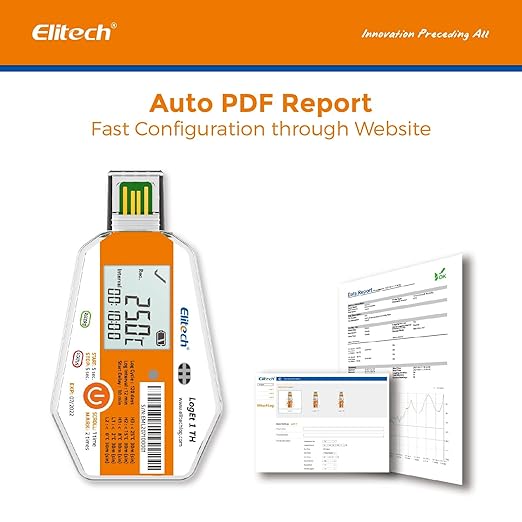 Elitech WHO PQS Certificated 5 Pack 120 Days Temperature Humidity Data Logger with Light Sensor Single-Use Cold Chain Monitor (CCM) Temperature Recorder with PDF Report 16000 Points LogEt1-TH