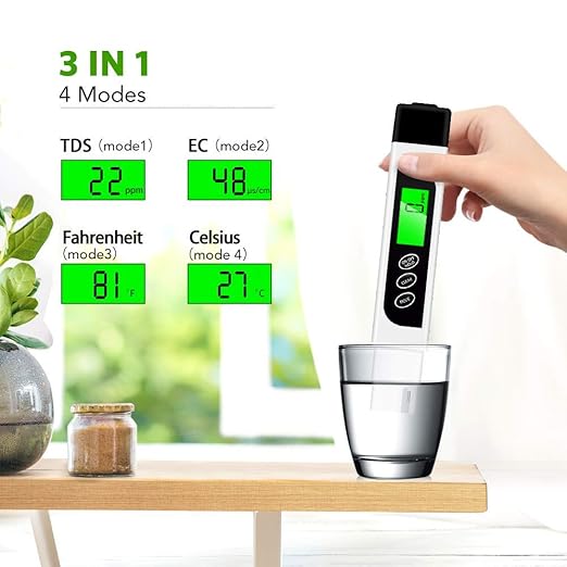 Digital TDS Meter, Hofun 3 in 1 TDS, EC & Temperature Meter, Accurate & Reliable PPM Meter, Water Testing kits for Drinking Water Quality, Tap, Well, Swimming Pool, Aquarium, RO/DI System, Hydroponics