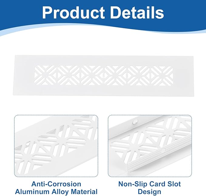 uxcell 2Pcs Aluminum Alloy Air Vents, 200 x 50mm / 7.9 x 2" Rectangle Louvered Ventilation Grille Cover with Mounting Screws for Door Cabinet Wardrobe, White