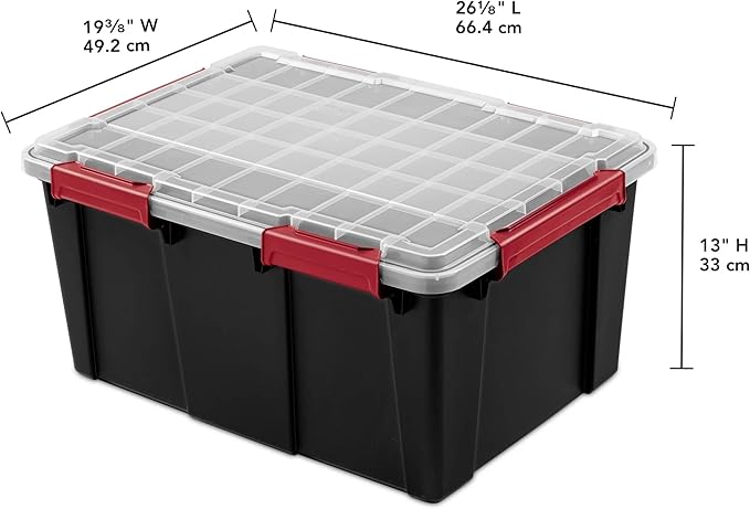 Waterproof Dustproof 20 Gal Gasket Tote, IP68-Rated Plastic Storage Bin with Clear Lid, for Basement, Garage, and Attic