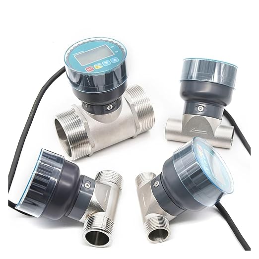 Digital Display Flow Meter Electronic Flowmeter Stainless Steel Male/Female Thread Smart LCD Electronic Flow Meter Water Flow Sensor High Sensitivity for Multiple Media(DN20,Male Thread)