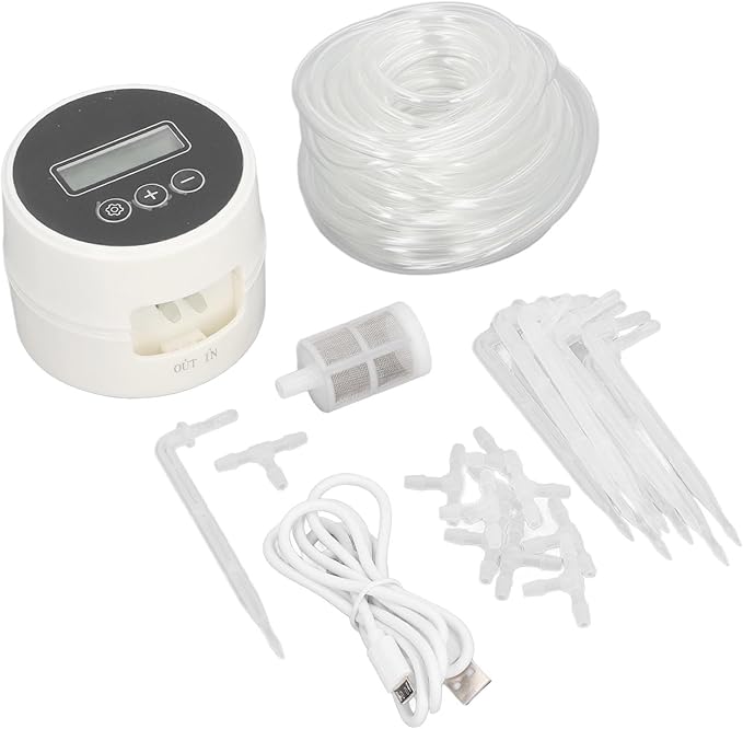 LCD Automatic Watering System, Smart Drip Irrigation Timer, Plant Watering Controller with Large LCD Display & Adjustable Rate, USB or Battery Powered, Ideal for 10 Indoor Plants