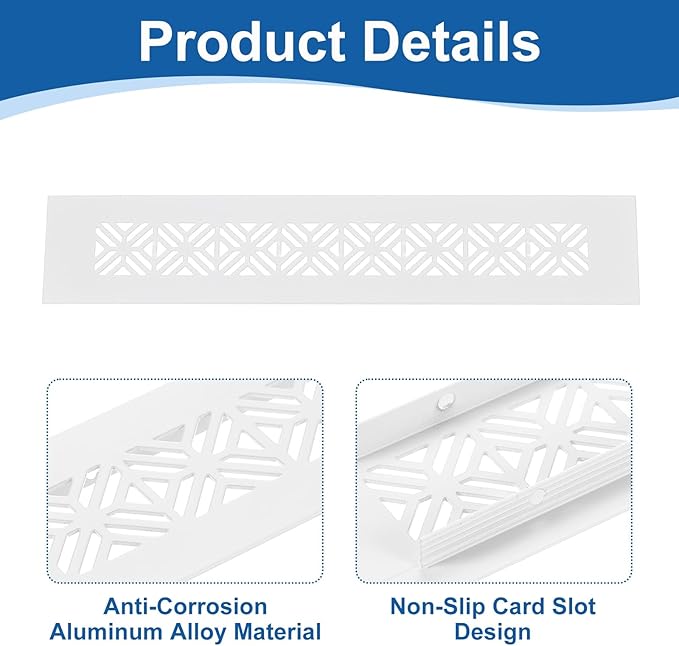 uxcell 2Pcs Aluminum Alloy Air Vents, 250 x 50mm / 9.8 x 2" Rectangle Louvered Ventilation Grille Cover with Mounting Screws for Door Cabinet Wardrobe, White
