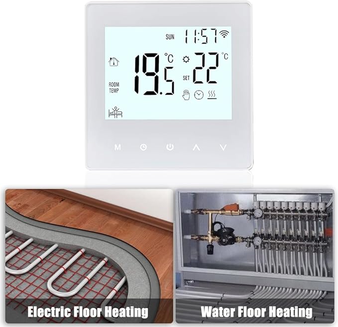 Aoresac Thermostat Smart Tuya WiFi Thermostat 16A Digital Programmable LCD Display Underfloor Heating Temperature Controller Digital Intelligent Wall Thermostat for Electric Heating