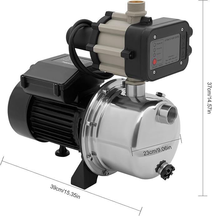 1.5HP Shallow Well Pump with Automatic Controller 115V, 1200GPHFlow, 157ft Lift for Garden Lawn Irrigation, Sprinkler Boosting & Water Transfer
