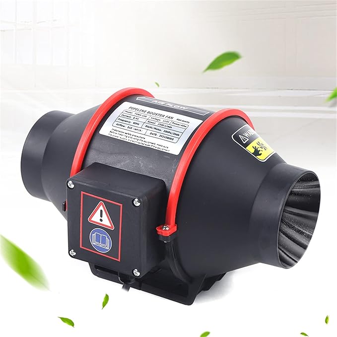 4 inch 182 CFM Inline Duct Ventilation Fan Silent Waterproof Exhaust Fan Split Vent Exhaust Blower Air Circulation for Kitchen Greenhouses Grow Tent Bathroom BBQ Shop 310m³/h (4 inch/Black)