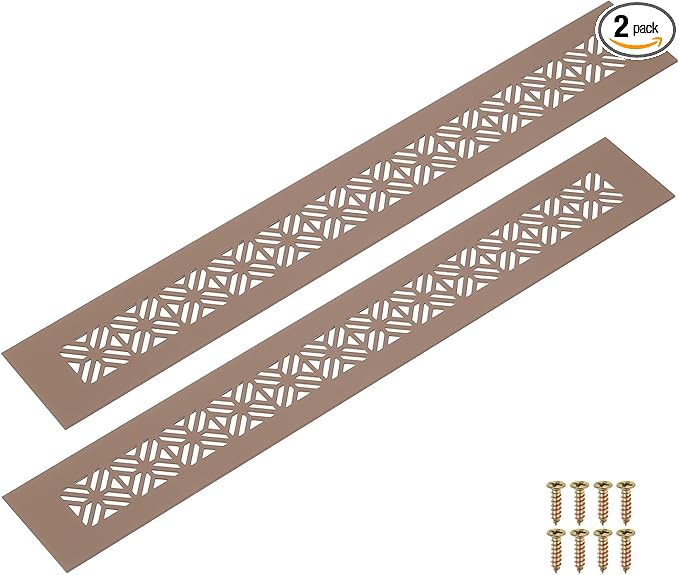 uxcell 2Pcs Aluminum Alloy Air Vents, 350 x 50mm / 13.8 x 2" Rectangle Louvered Ventilation Grille Cover with Mounting Screws for Door Cabinet Wardrobe, Brown