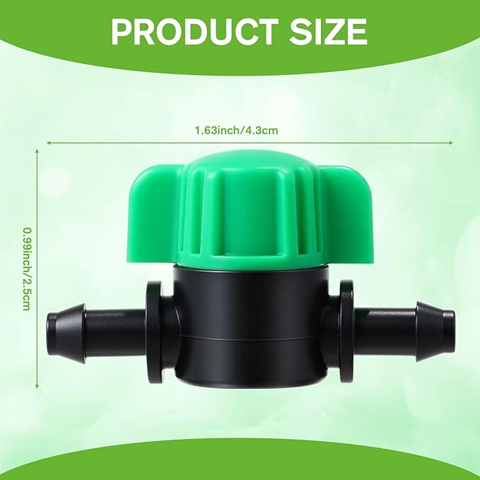 50 Pcs 1/4 Inch Barbed Shut off Valve Drip Irrigation Tubing Coupling Valve Universal Drip Irrigation for 1/4" Tubing Greenhouses Flowers Beds Lawns Farmland(Green,Barbed Shut off Valve)