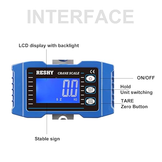 RESHY Digital Crane Scale 2200lb/1000Kg Digital Hanging Scale Industrial Heavy Duty Crane Scale for Farm,Deer,Livestock,Factory,Construction,Hunting CE Certified