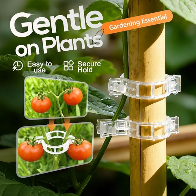 Plant Support Clips, 2026 Upgraded Tomato Plant Clips for Climbing Plants, Reusable Plastic Garden Clip for Grape Cucumber Stems Outdoor Vine Fixing Clip Gardening Supplies (50, Green)