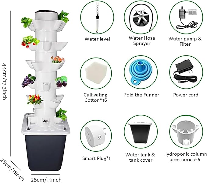 Indoor Hydroponic Tower Garden Kit, 30-Plant Vertical Growing System with Pump, Smart Germination for Herbs, Fruits & Veggies - 25 Holes, White White 15 Holes