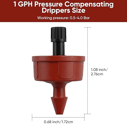 1 GPH Pressure Compensating Drippers for Garden System: Self-Cleaning Constant Flow Drippers for 1/4 Inch Drip Irrigation Tubing - Drip Irrigation Emitters for Drip Irrigation System Users (30pcs)