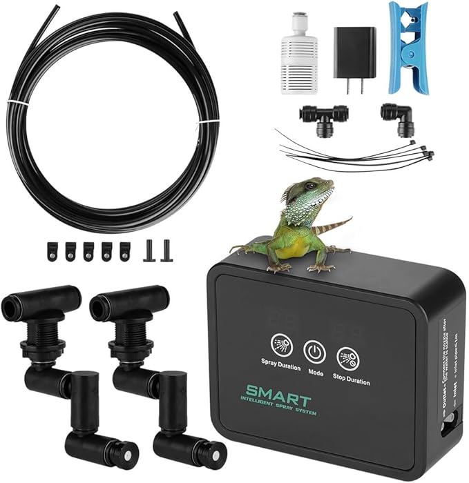 Reptile Humidifier with Smart Timer, Automatic Mist Spray System, 360° Adjustable Nozzles and Touch Screen Control for Vivarium Setup