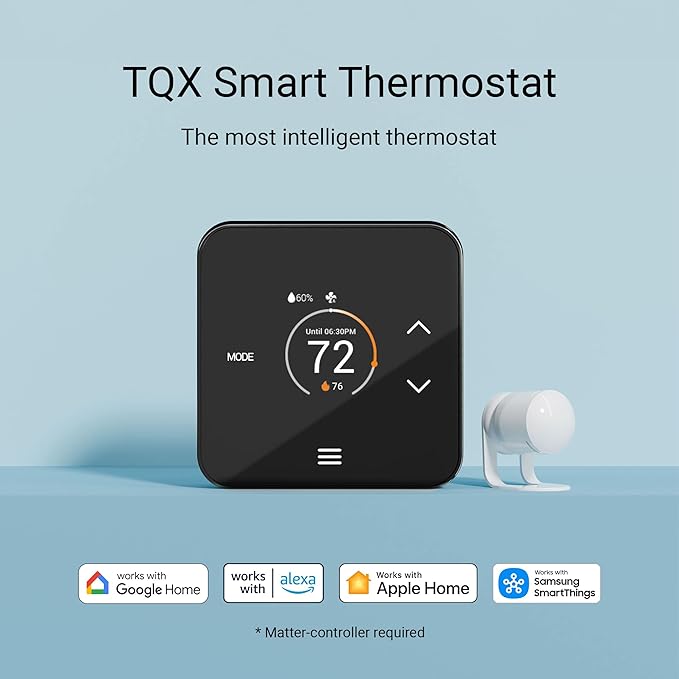 Lux TQX Thermostat with Remote Sensor, WiFi Thermostat Works with Matter, Alexa, Apple Home, Google, App & Voice Control, Programmable Smart Thermostat, C-Wire and wall Plates Included