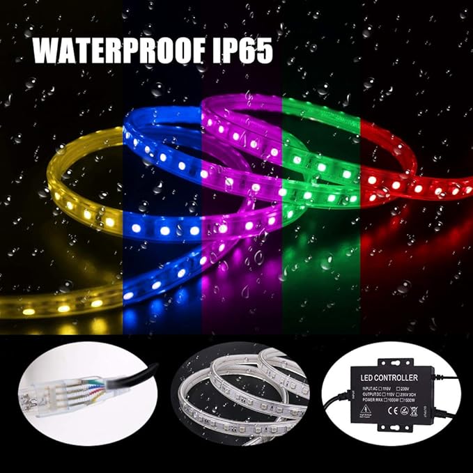 LED Strip Lights, WiFi 110-130V RGB Dimmable Waterproof 5050 60 LED/m Light Strip with 1500W Controller, Compatible with Alexa, Google Home, iOS & Android Music Time Control System(66ft/20m)