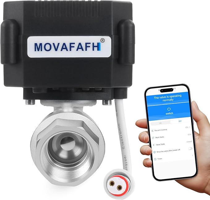 1/2" WiFi Motorized Ball Valve - Smart Water Timer Automatic Shutoff Sensor,5V DC USB Connection,Stainless Steel