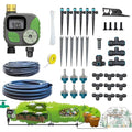 Drip Irrigation System for Garden with Water Timer Plug-in Quick Connection Drip Irrigation Kit 5/16“ID and 1/4 Inch Pipe Auto Watering System for Garden Spray, for Greenhouse, Lawn, Potted Plants