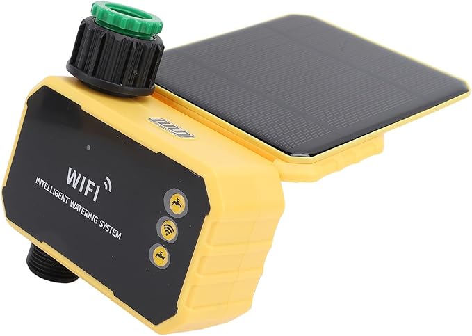 WALFRONT Smart WiFi Water Timer Adjustable 90° Solar Panel Sprinkler Timer for Garden Hose Rain Sensing Feature Automatic Irrigation Controller System
