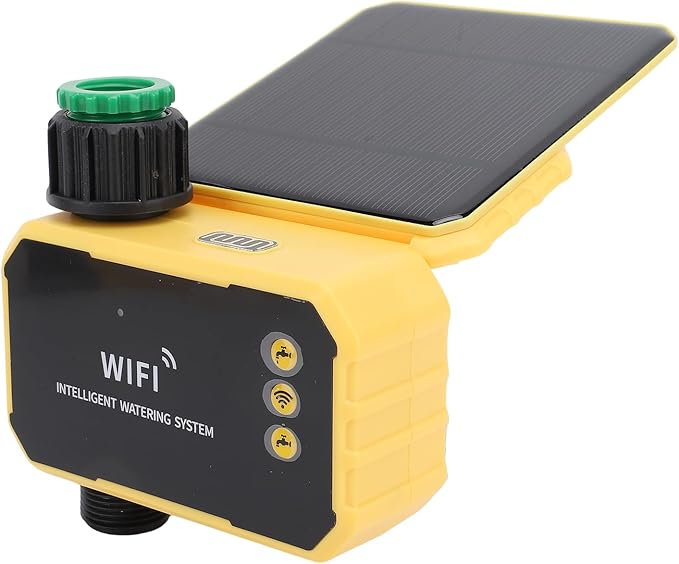 Eujgoov WiFi Solar Sprinkler Timer, Automatic Watering Controller with Rain Sensor and App Control for Villas Balconies Rooftop Gardens