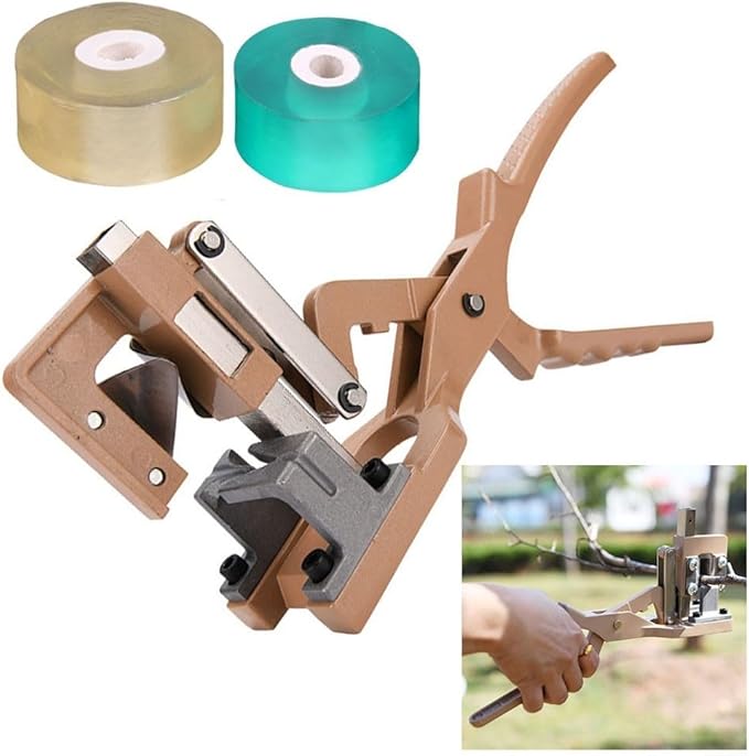 Grafting Tool Scissor Set for Thick Branches 8-20mm with SK5 Blade, Aluminum Alloy Handle, Yellow and Green Tapes for Fruit Trees and Flowers