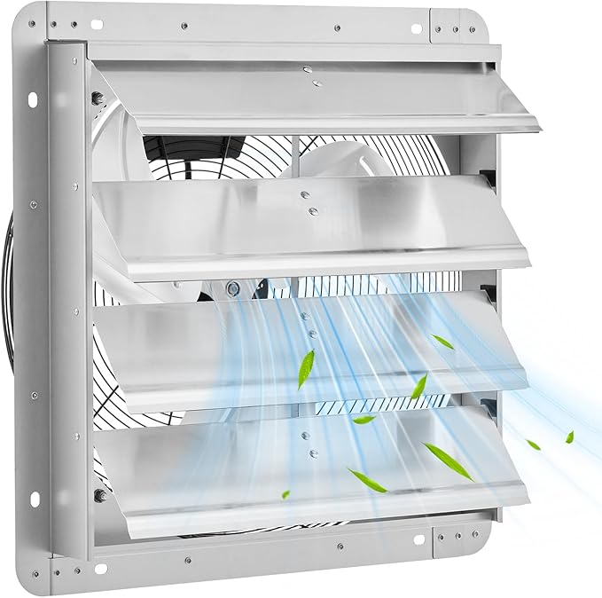 OUTLANE High-Efficiency Industrial Shutter Exhaust Fan - Automatic Wall-Mounted Ventilation - Quiet High-Speed Motor - Powerful Airflow for Attic, Garage, Greenhouse, Workshop, Enclosure, Barn