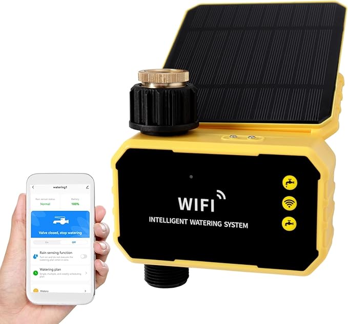 WiFi Solar Irrigation Timer with Remote Control, Tuya & Smart Life App Compatibility, Dual Power, Drip & Micro-Sprinkler System, Rain Sensor